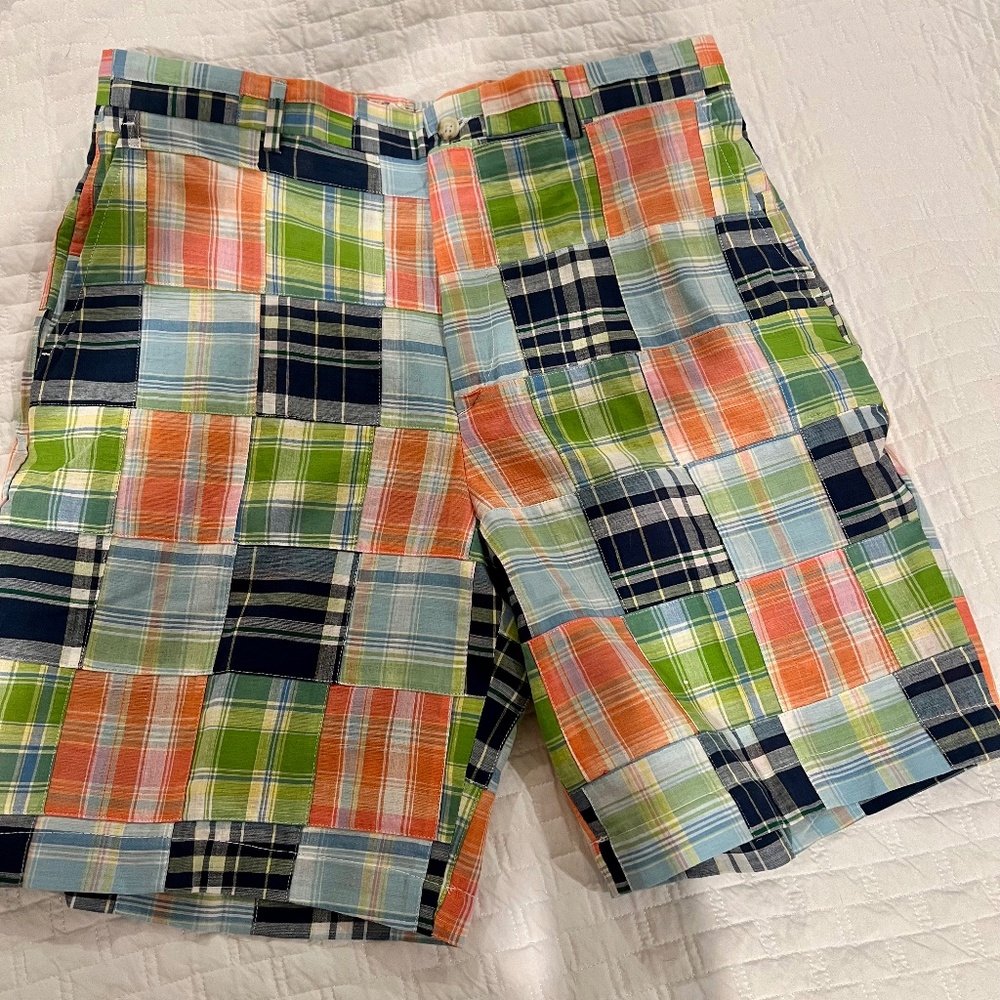 NWT BERLE Madras Plaid Shorts, Sz 34